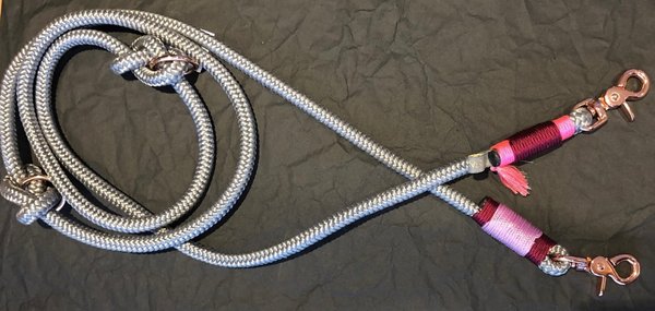 dietauwerkstatt - Tau-Leine GRACE, Grau & Pink mit Roségold 2fach verstellbar